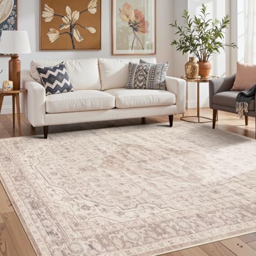 5x7 Soft Pink Washable Area Rug for Living Room & Bedroom, for Girls Women, Non Slip, Durable Low Pile Carpet, Vintage Carpets for Office, Dining Room, Kids Room and Farmhouse
