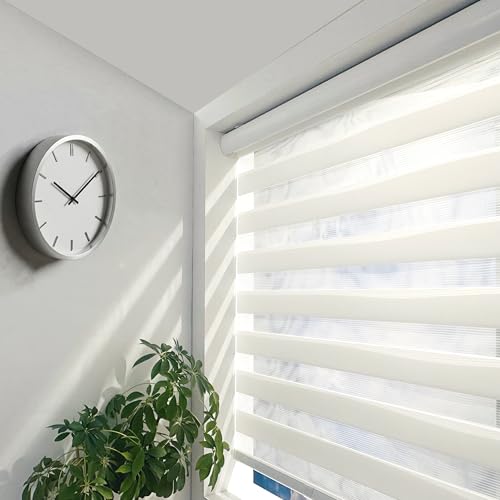 Shadesu Cordless Zebra Blinds for Windows, 33" W x 72" H, White, Dual Layer Free-Stop Zebra Shades, Light Control for Day and Night, Sheer Blinds for Indoor Windows, Bedroom, Kitchen