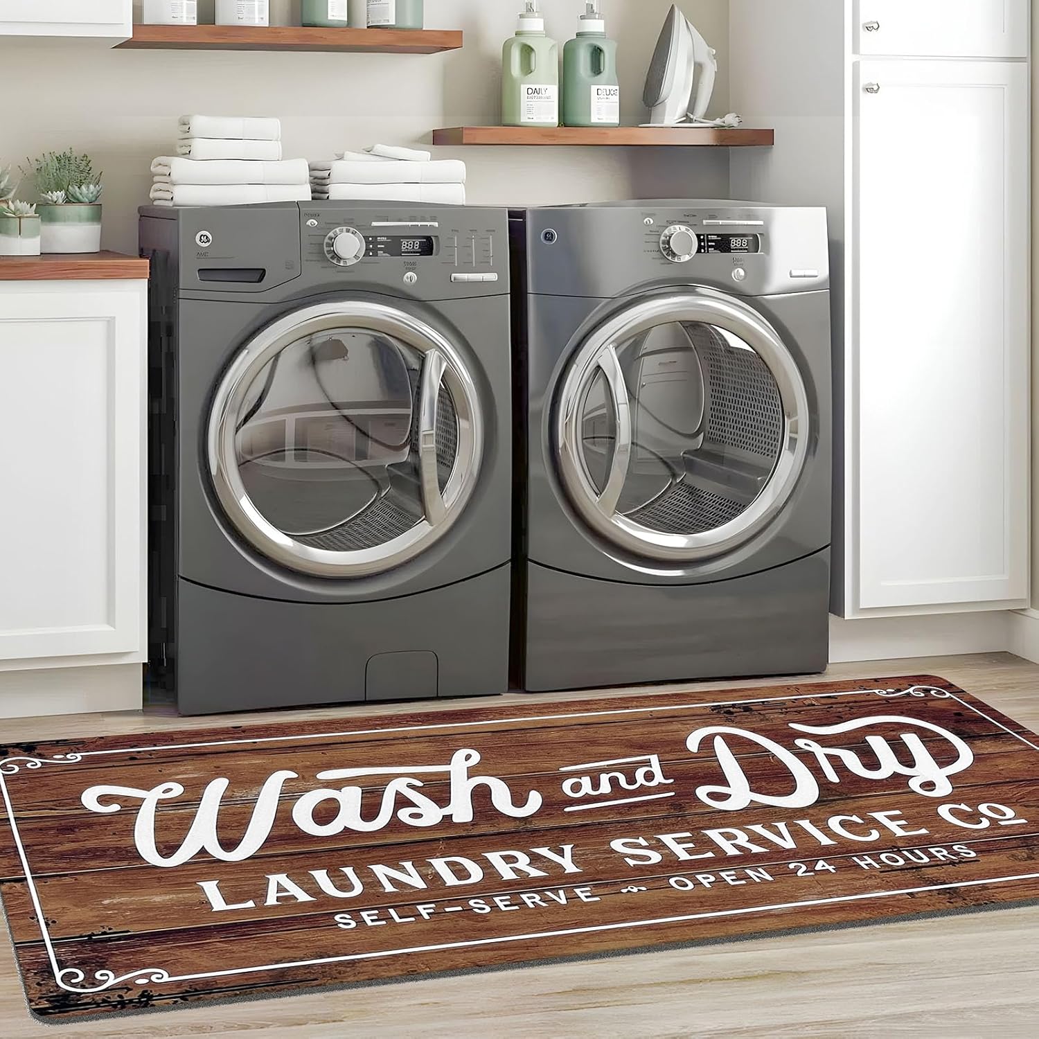 KOZYFLY Laundry Room Rug Runner 24"x72" Non Slip Kitchen Rugs Washable Laundry Room Mat Waterproof Mudroom Floor Carpet Runner Farmhouse Decor, 2x6ft, Brown, Wash and Dry