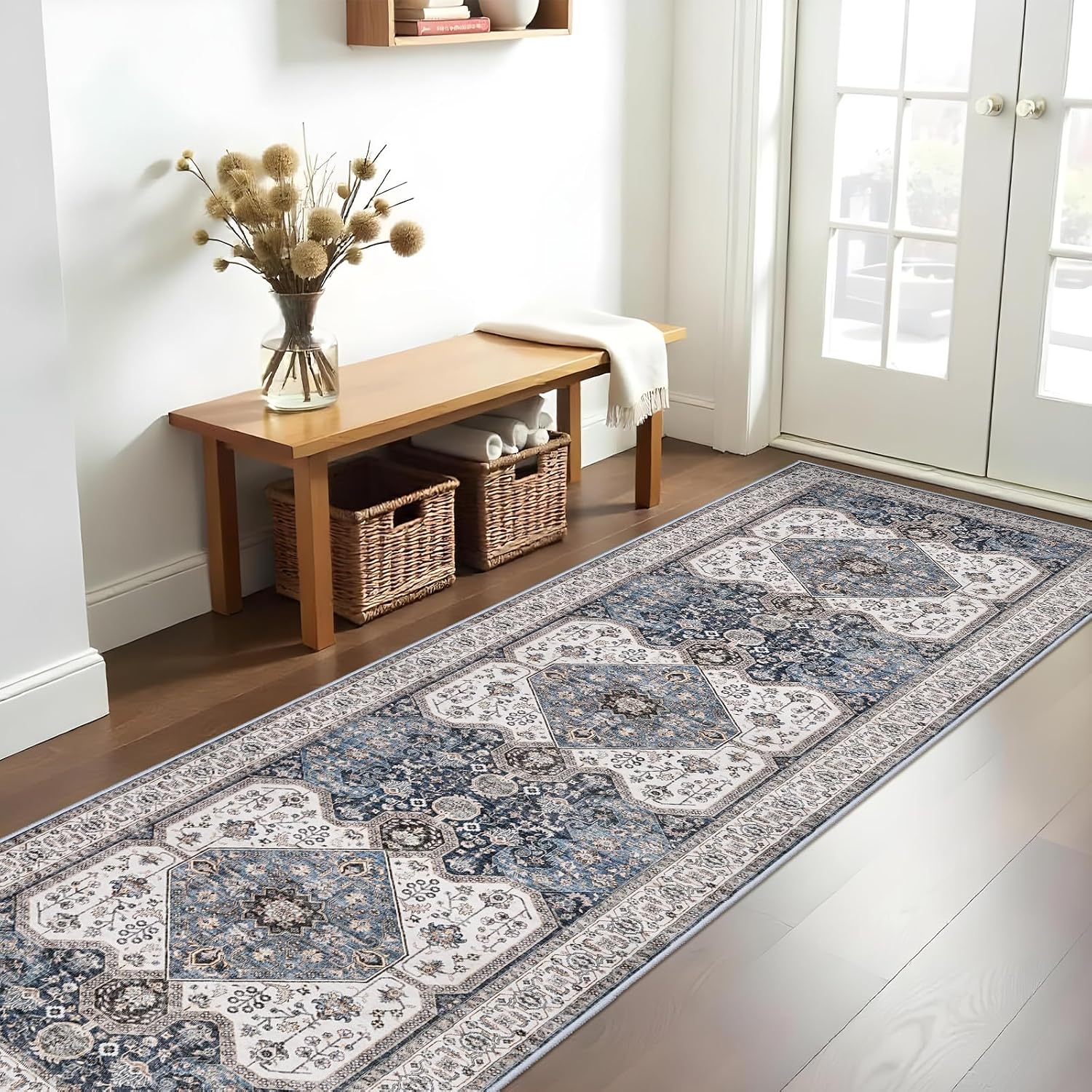 RUUGME Washable 3x10 Runner Rugs - Hallway Runner Rug for Living Room Kitchen Non Slip Stain Resistant Carpet Vintage Tribal Rugs for Bedroom BathroomHome Decor Floor Decoration Mat 3x10 Navy