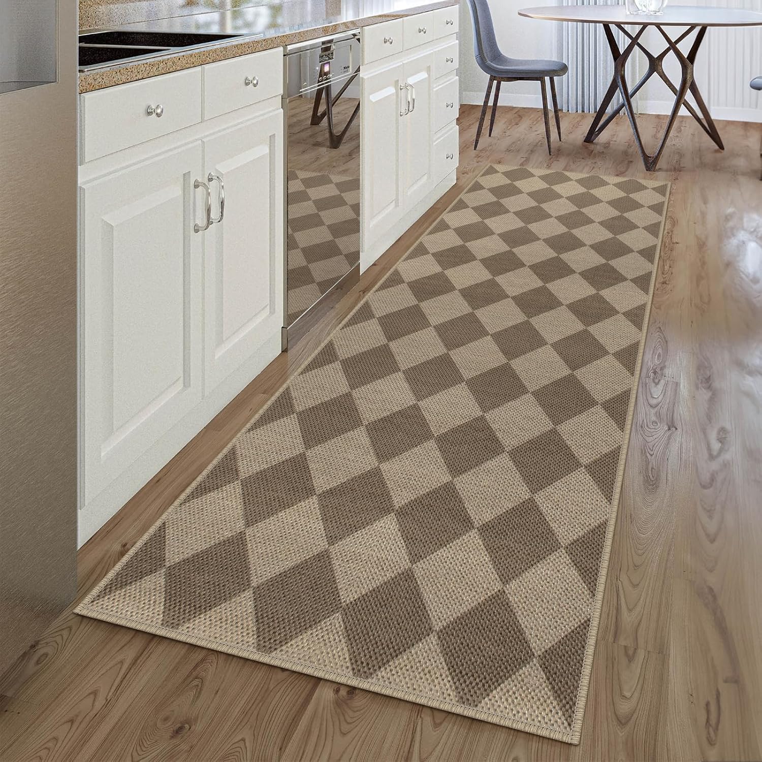 Easy Jute Checkered Runner Rug, 2.6x8 Brown