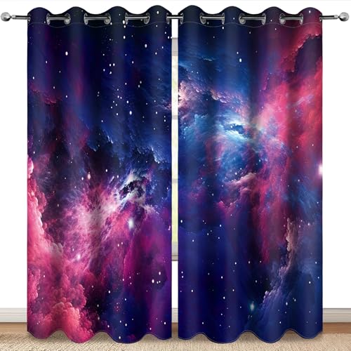 MissHope Outer Space Galaxy Blackout Curtains Nebula Universe Starry Sky Stars Decor for Bedroom Study Classroom Living Room Darkening Grommet Window Drapes 2 Panel Set, 42x63 Inch