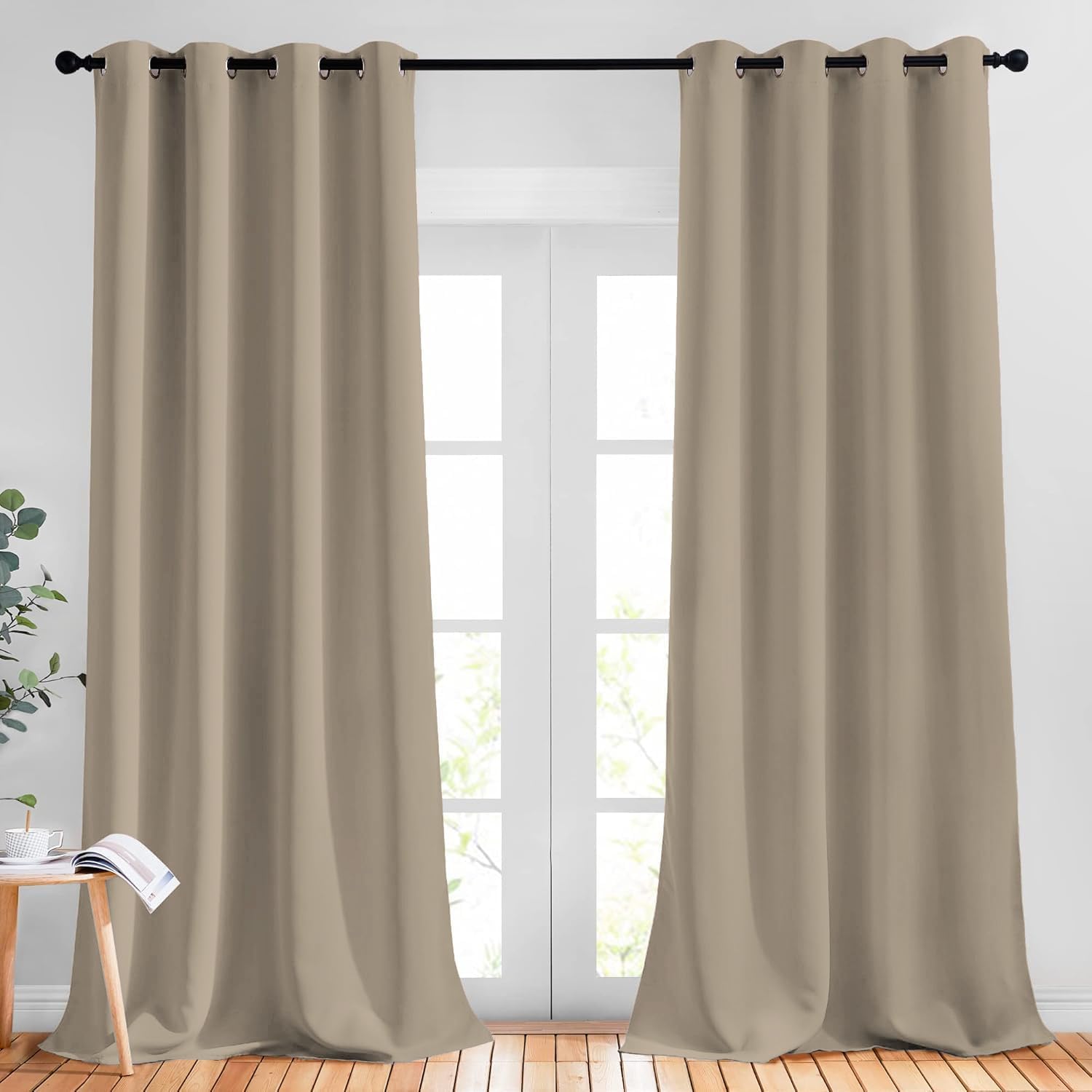 NICETOWN Room Darkening Curtain Panels - (52 inches Wide, Taupe, 2 Pieces) Nursery & Infant Care Drapes, Extra Long 108 inches Length Curtains for Patio Door/Dining Room