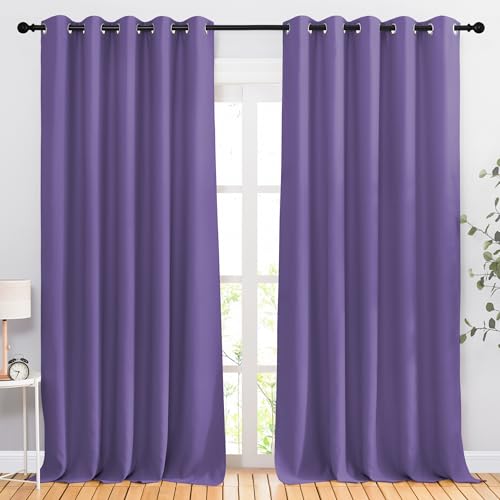 NICETOWN Lilac Purple Sliding Door Curtains 2 Panels Set 118 inches Long, Grommet Thermal Blackout Curtains Privacy Room Divider Sound Reducing for Bedroom/Living Room, W66 x L118