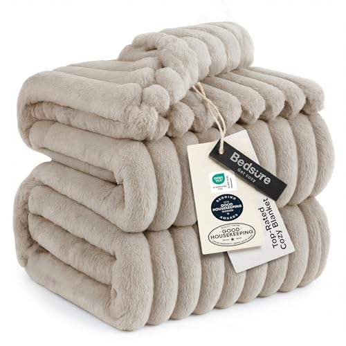 Bedsure GentleSoft Large Fleece Blanket for Bed - Cozy Soft Throw Blankets for Women, Cute Large Throws for Girls, Linen, 120x120 Inches
