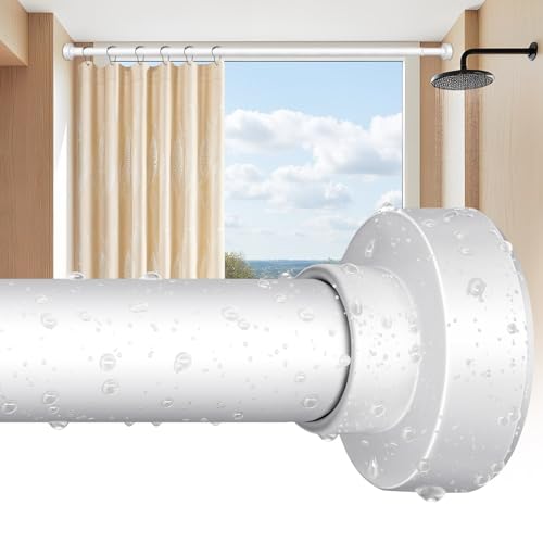 YNL Tension Shower Curtain Rod 34 to 120 In(2.83-10Ft), Long Tension Curtain Rod with 2Pcs Holders, No Drilling for Large Window, Bathroom, Patio, White