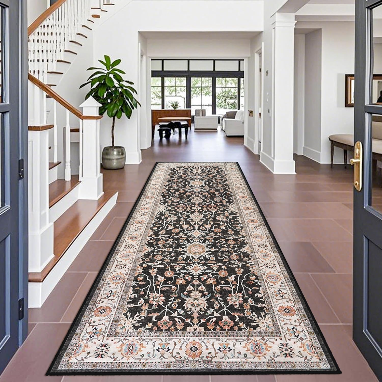 Washable Runner Rug 4x10 - Hallway Runner Rug Kitchen Rugs and Mats Non Skid Washable Waterproof Carpet Runner for Living Room Bedroom Bathroom (Black, 4X10)