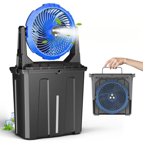 Ausic 9L Bucket Misting Fan Portable for Outside Patio, 20000mAh Rechargeable Battery Operated Fan for Outdoor,Camping,Fishing, Travel,Garden,Golf,Office - 3 Strong Winds,3 Large Spray Outlets