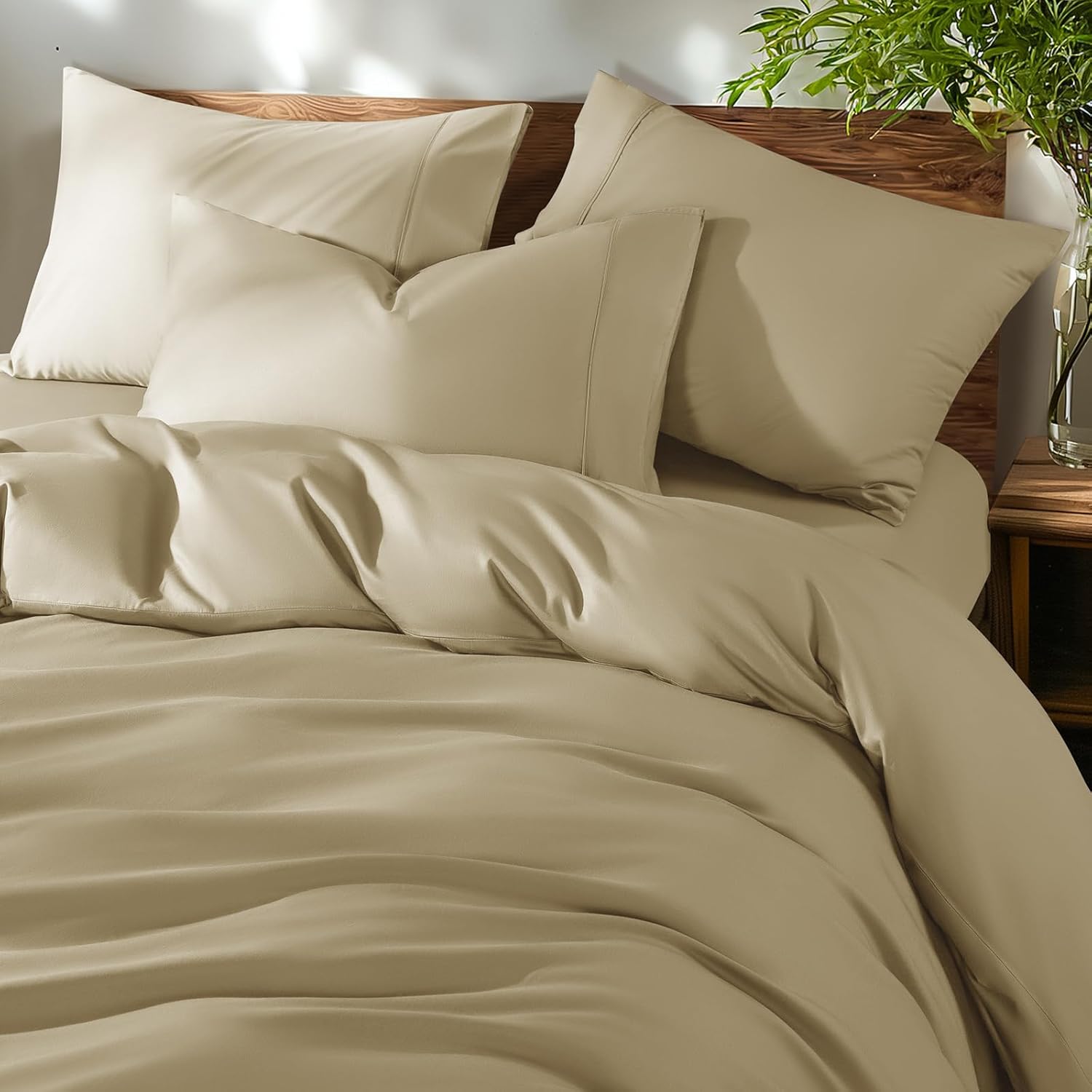 Shilucheng 100% Cotton Full Size Duvet Covers - 600 Thread Count, Luxury Sateen Weave Egyptian Cotton Comforter Cover with Zipper Closure,Hotel Bedding Duvet Covers 3 Piece (Linen)