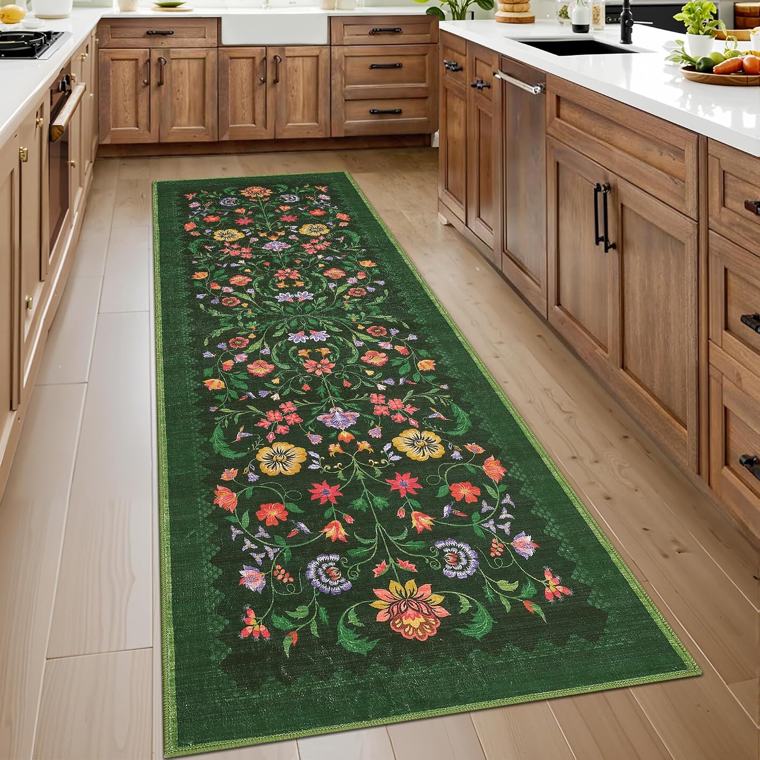 Protea Floral Rug 2.5x8 (Forest Green)
