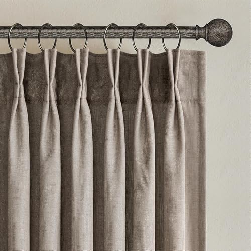 Topfinel Pinch Pleated Linen Curtains 108 Inches Long for Living Room 2 Panels Set Dark Flax Pleat Drapes Back Tab Semi Sheer Fall Cozy Boho Ceiling to Floor 108 Inch Curtains for Bedroom Window,9FT