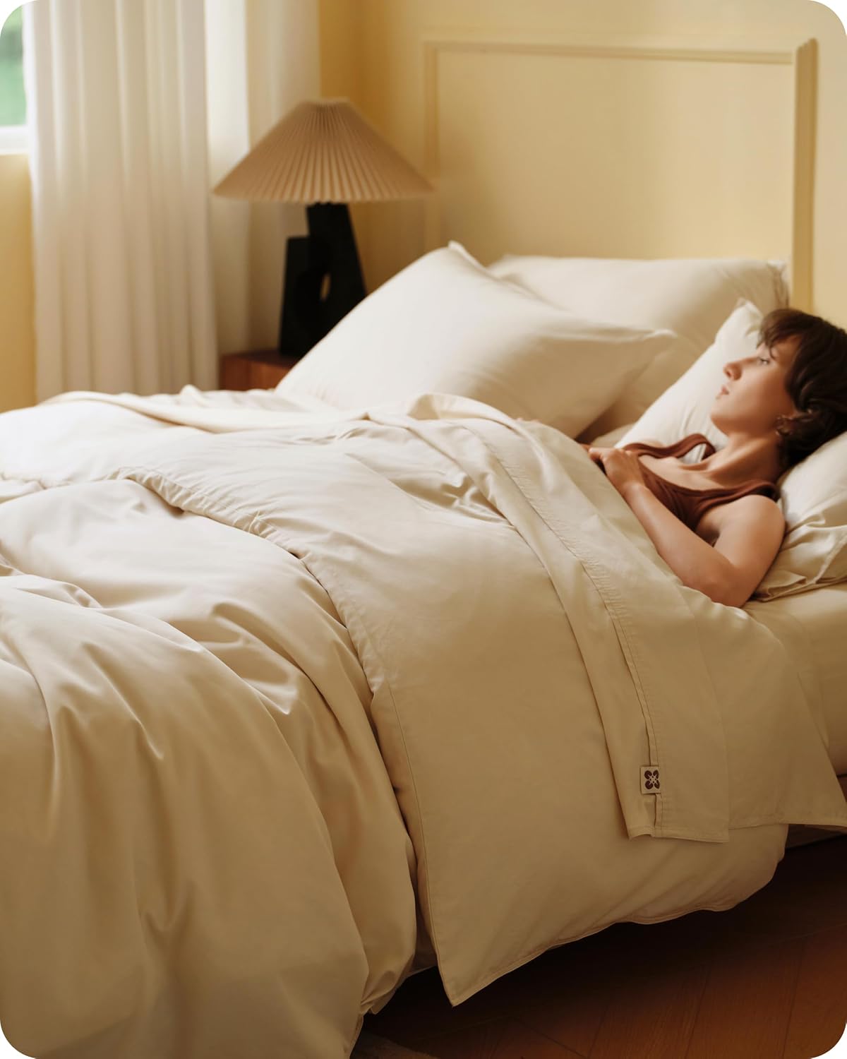 Bedsure Cooling Duvet Cover Queen Size, Cotton & Rayon Derived from Bamboo Blend Duvet Cover Set for Hot Sleepers, Ultra-Soft, Breathable & Lightweight Home Bedding for All Seasons (Beige, 90"x90")