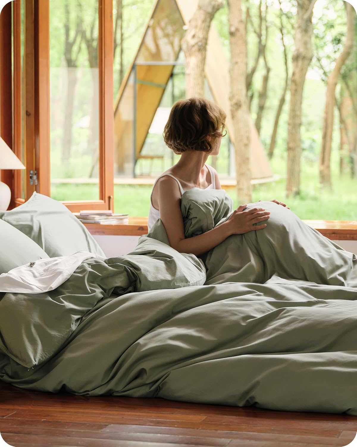 Bedsure Cooling Duvet Cover King Size, Cotton & Rayon Derived from Bamboo Blend Duvet Cover Set for Hot Sleepers,Ultra-Soft, Breathable & Lightweight Home Bedding for All Seasons (Sage Green,104"x90")