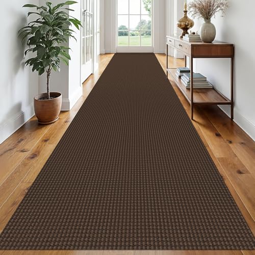 EARTHALL Runner Rug 3x20 Ft Washable Runners for Hallways Extra Long Woven Non Slip Entryway Runner Braided Kitchen Runner Indoor Outdoor Carpet Runners for Hotels, Officel, Stair, Brown