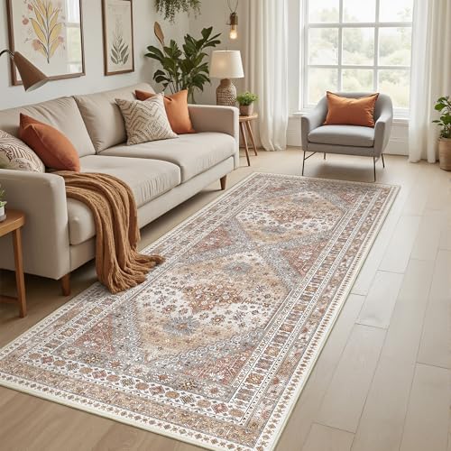 3x8 Runner Rug Non Slip Washable for Entryway, Front Porch, Vintage Hallway Runner for Laundry Room, Bedroom, Stain Resistant Thin Indoor Kitchen Mats for Floor(Orange,3'x8')