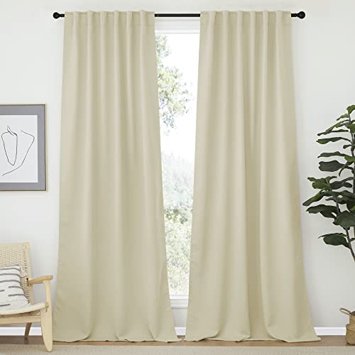 NICETOWN Bedroom Blackout Curtain Panels - (Beige Color) 52 x 120 inch, 2 PCs, Insulating Energy Saving Solid Rod Pocket Blackout Drapes for Hall, Villa