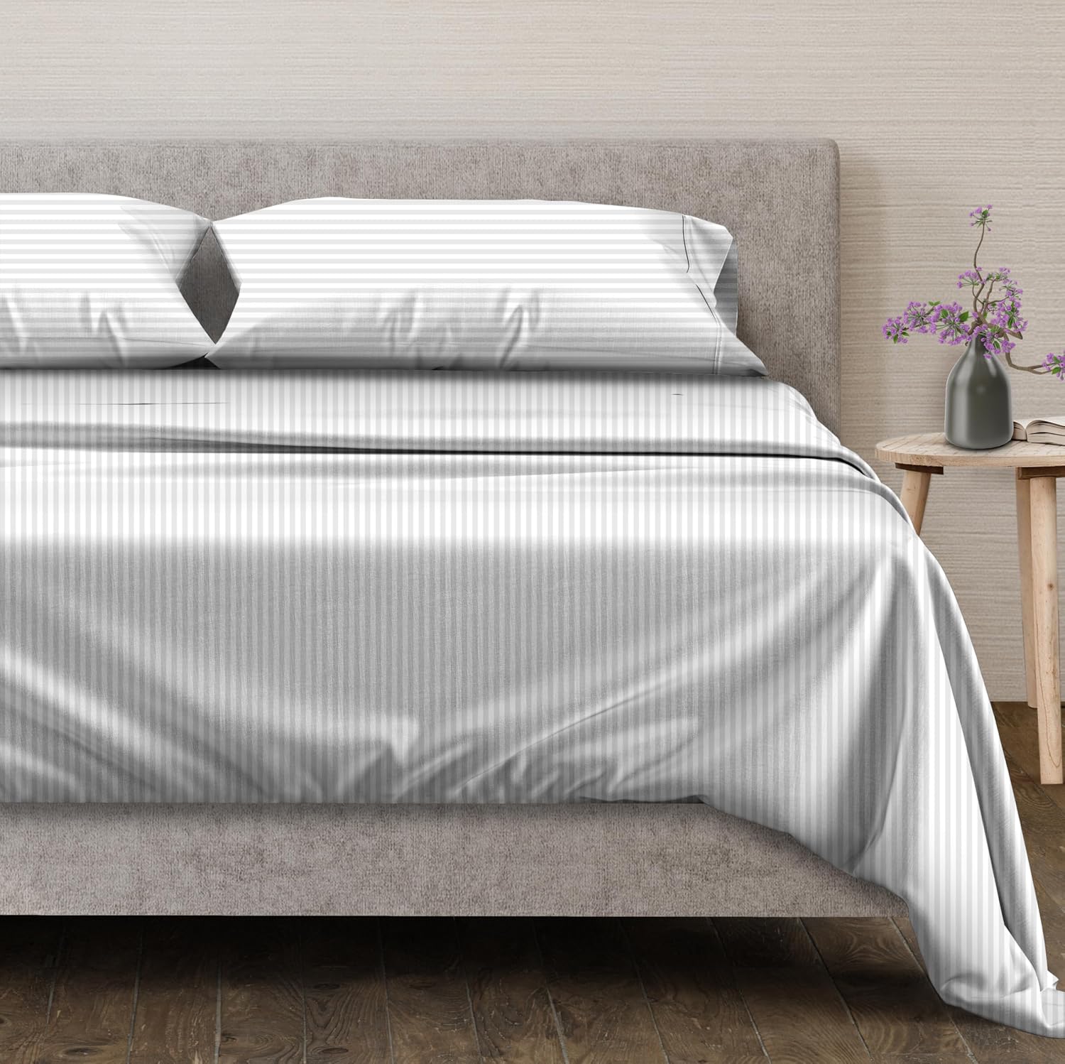 Mayfair Linen 100% Egyptian Cotton 600TC (White Stripe)