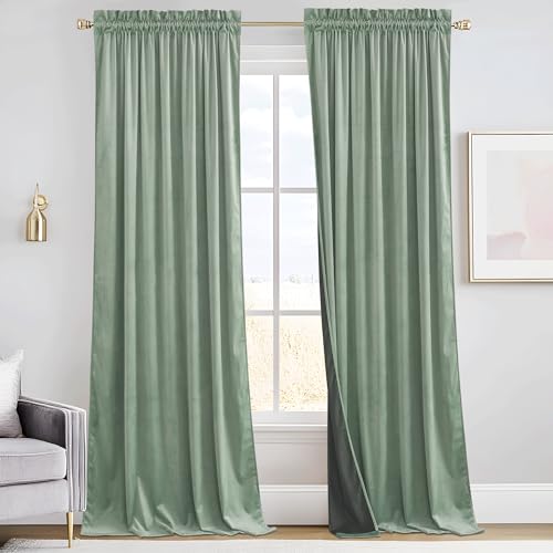 RYB HOME Auqa Velvet Curtains 84 inches Long