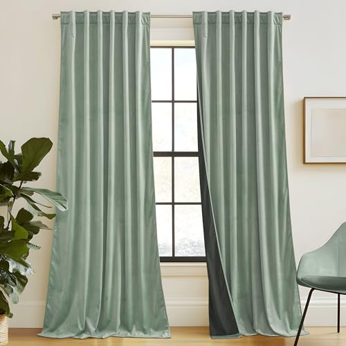 RYB HOME Auqa Velvet Curtains 84 inches Long, Room Darkening, Floor-Length, Stylish Back Tab Velvet Drapes for Coastal Nursery Living Room Office, 52" W x L84 L