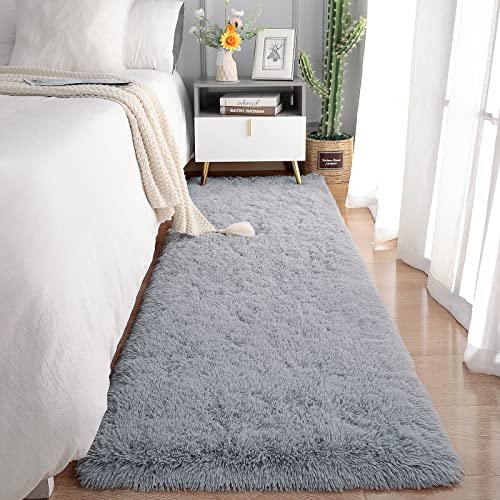 Chicrug Soft Runner Rugs for Bedroom Living Room Plush Fluffy Rug 3x10 Feet, Shag Furry Area Rug Carpet Non Shedding for Nursery Children Kids Girls Room Home Decorative, Grey
