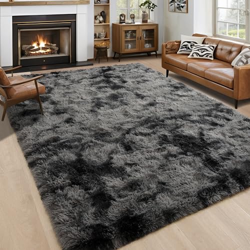 Noahas Large Fluffy 8x10 Area Rugs for Living Room Bedroom,Tie-Dyed Dark Grey Thick Shag Throw Rug,Big Soft Shaggy Bedside Non-Slip Plush Dorm Nursery Kids Carpet