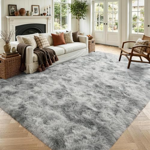 Noahas Large Fluffy 5x8 Area Rugs for Living Room Bedroom,Tie-Dyed Grey Thick Shag Throw Rug,Big Soft Shaggy Bedside Non-Slip Plush Dorm Nursery Kids Carpet