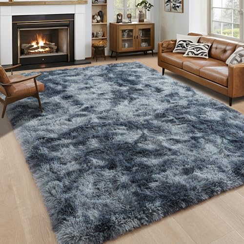 Noahas Large Fluffy 6x9 (Tie-Dyed Blue & Grey)