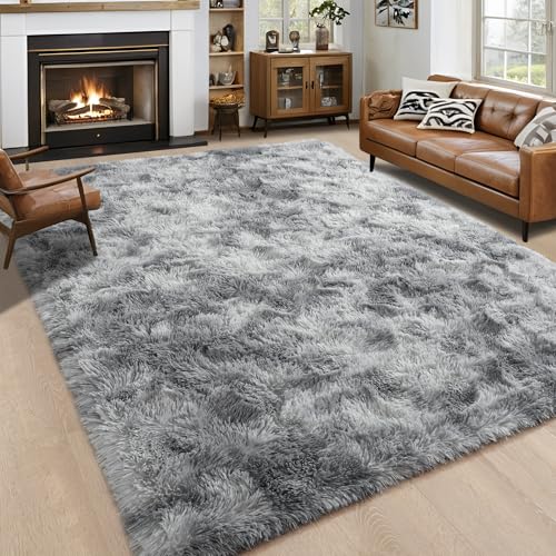 Noahas Large Fluffy 8x10 Area Rugs for Living Room Bedroom,Tie-Dyed Grey Thick Shag Throw Rug,Big Soft Shaggy Bedside Non-Slip Plush Dorm Nursery Kids Carpet