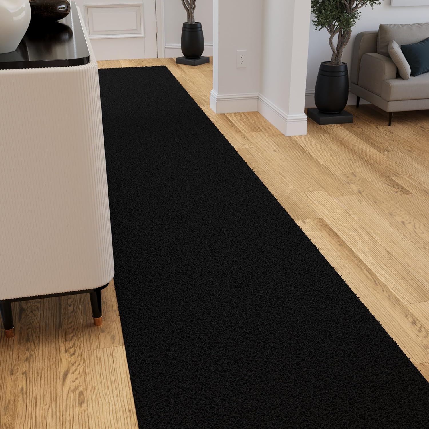 Ottomanson 3' x 10' Shaggy Runner Rug - Plush & Cozy Non-Slip Carpet for Bedroom, Living Room, Bathroom & Entryway - Durable & High-Traffic Friendly for Hallways & Dorms, Black