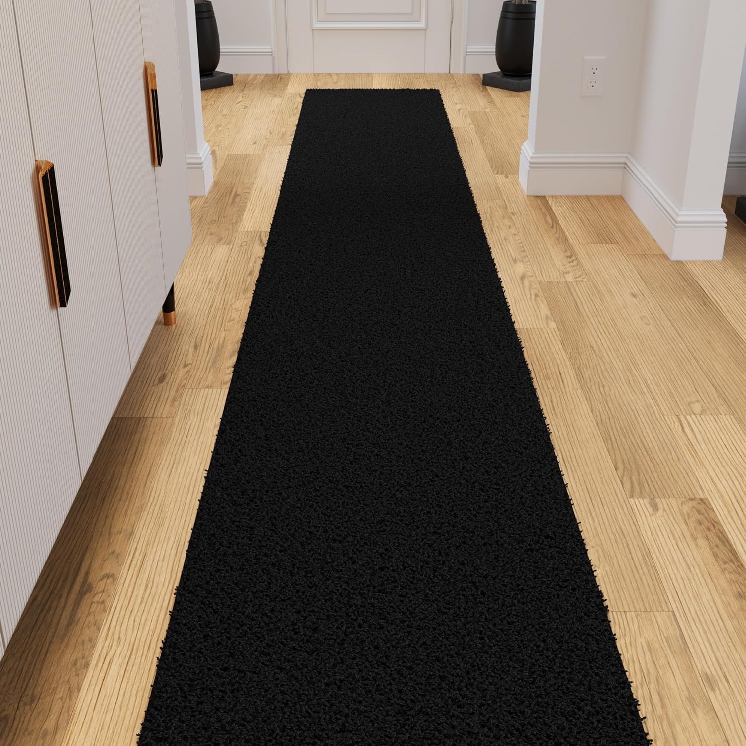 Ottomanson 2' x 22' Shaggy Runner Rug - Plush & Cozy Non-Slip Carpet for Bedroom, Living Room, Bathroom & Entryway - Durable & High-Traffic Friendly for Hallways & Dorms, Black