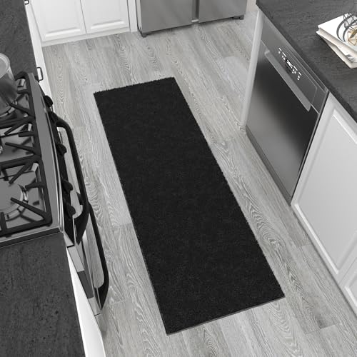 Ottomanson 3' x 6' Shaggy Runner Rug - Plush & Cozy Non-Slip Carpet for Bedroom, Living Room, Bathroom & Entryway - Durable & High-Traffic Friendly for Hallways & Dorms, Black