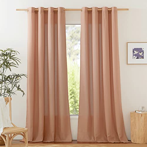 NICETOWN Linen Flax Semi Sheer Curtains (Terracotta)