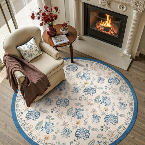 jinchan 5ft Floral Round Rug