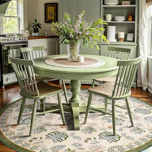 jinchan 8ft Floral Round Rug (Green/Beige)