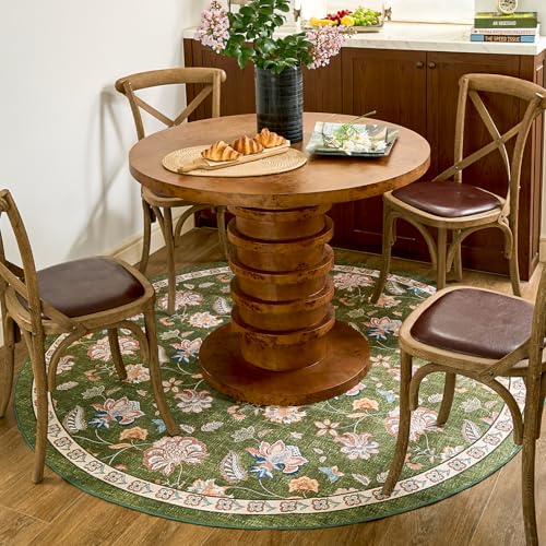 jinchan 6ft Floral Round Rug (Green)