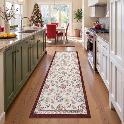 jinchan 3x10 Floral Runner Rug (Red/Beige)