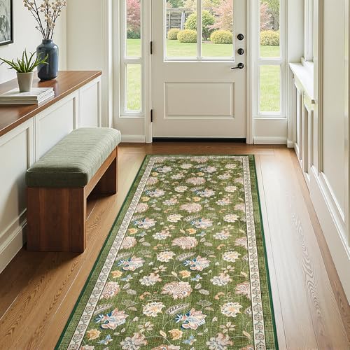 jinchan 3x8 Floral Runner Rug (Green)