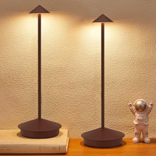 Portable Led Cordless Lamp Table Light 2 Pack, Rechargeable 6000mAh Battery Outdoor Table Lamp for Dinning Restaurant Patio Bedroom Camping, IP54 Waterproof, Dimmable