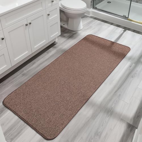 Bath Mat,Ultra Thin Bathroom Runner Rugs,Large Bath Mats for Bathroom,Quick Dry,Non-Slip,Machine Washable,Low Pile,Bath Rug,Shower Outside,Sink,Home Decor Accessories.Brown,1'9"x3'11"(21x47inch)