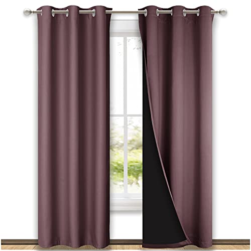 NICETOWN Full Shade Curtain Panels, 37" Wide x 80" Long, Dry Rose, Pair of Thermal Insulated & Energy Efficiency Blackout Drapes for Living Room, Lined Silky Performance Window Dressing