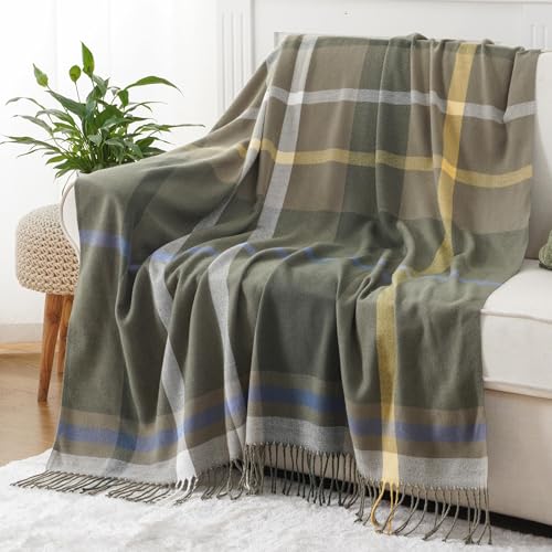 BATTILO HOME Olive Green Plaid Throw