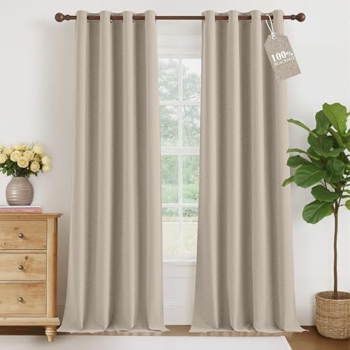 NICETOWN Faux Linen 100% Blackout Curtains