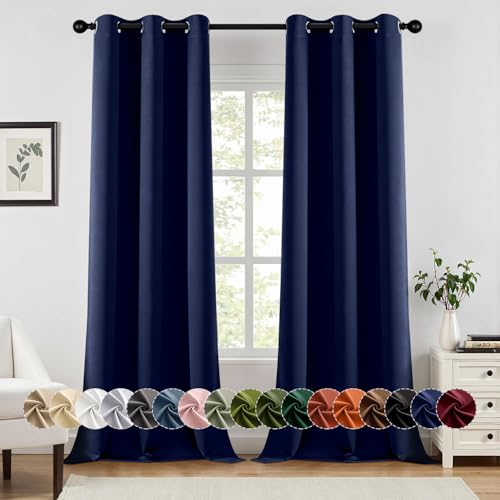 MIULEE Navy Blue Blackout Curtains 90"