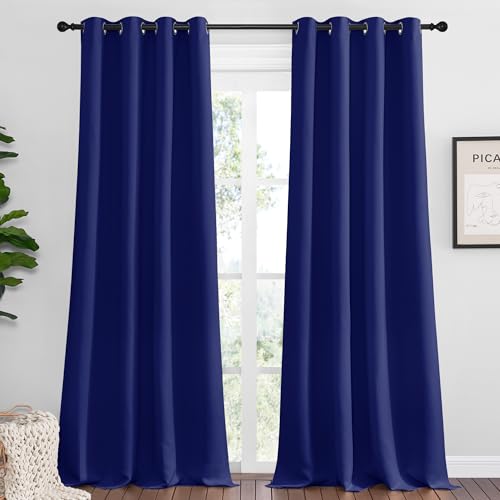 NICETOWN Navy Blue Blackout Curtains 120 inches Length for Living Room, 2 Panels, 55" Wide, Thermal Insulated Long Drapes for Large Window