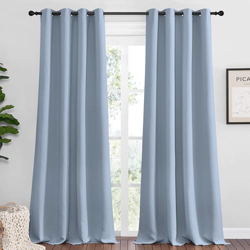 NICETOWN Vintage Blue Blackout Curtains 90"