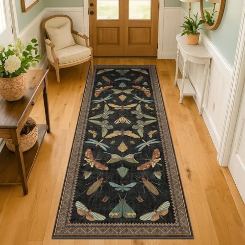 Hazo Haus Black Insect 2'6"x8' Washable Runner