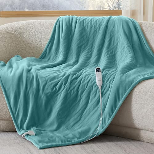 Bedsure Heated Blanket Throw Blanket - Fast Heating Electric Blanket, Soft Flannel Heated Throw with 4 Time Settings, 6 Heating Settings, Warm Gifts for Women Men (50x60 inches, River Blue)