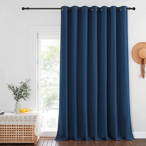 NICETOWN Patio Door Curtain Sound Blocking, Bedroom Privacy Room Divider Curtain, Thermal Insulated Blackout Closet Sliding Door Shade (1 Panel, 100" Wide x 120" Long, Moroccan Blue)