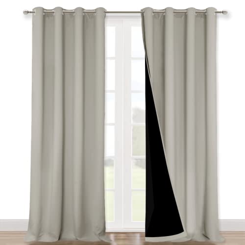NICETOWN 100% Blackout Blinds, Set of 2, 46" x 96", Natural, Laundry Room Decor Window Treatment Curtains for Large Patio Sliding Door, Thermal Insulated Curtains for Bedroom