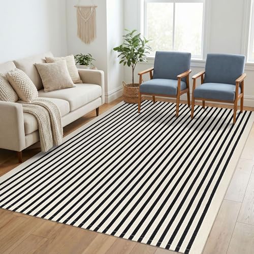 KILOCOCO Beige Striped Rug 5x7